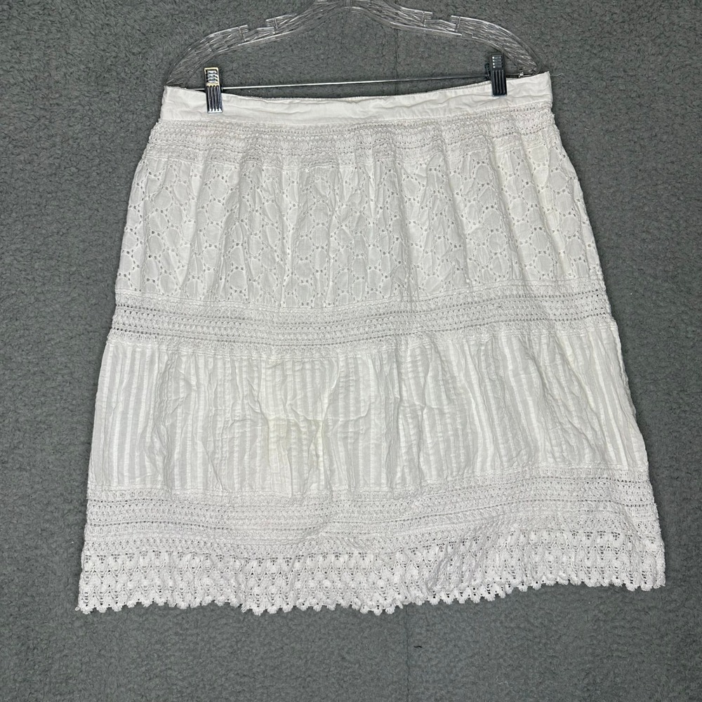 Studio West Apparel White Cotton Eyelet Tiered Midi Skirt XL Boho Lace Scalloped